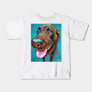 Chocolate Labrador on Blue by Robert Phelps Kids T-Shirt